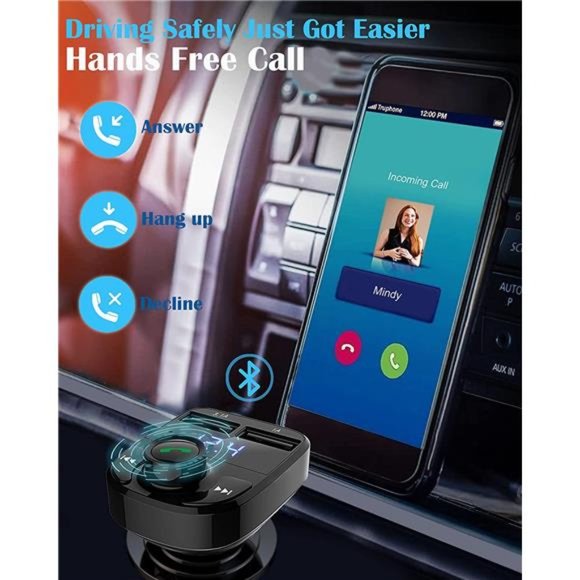Handsfree Call Car Charger, Wireless Bluetooth FM Transmitter Radio Receiver - Picture 3 of 6